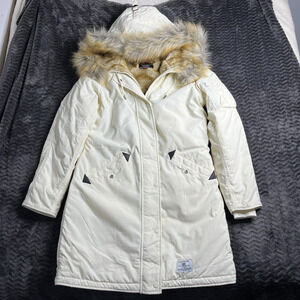 Alpha Industries Women long White Parka Coat Size Small